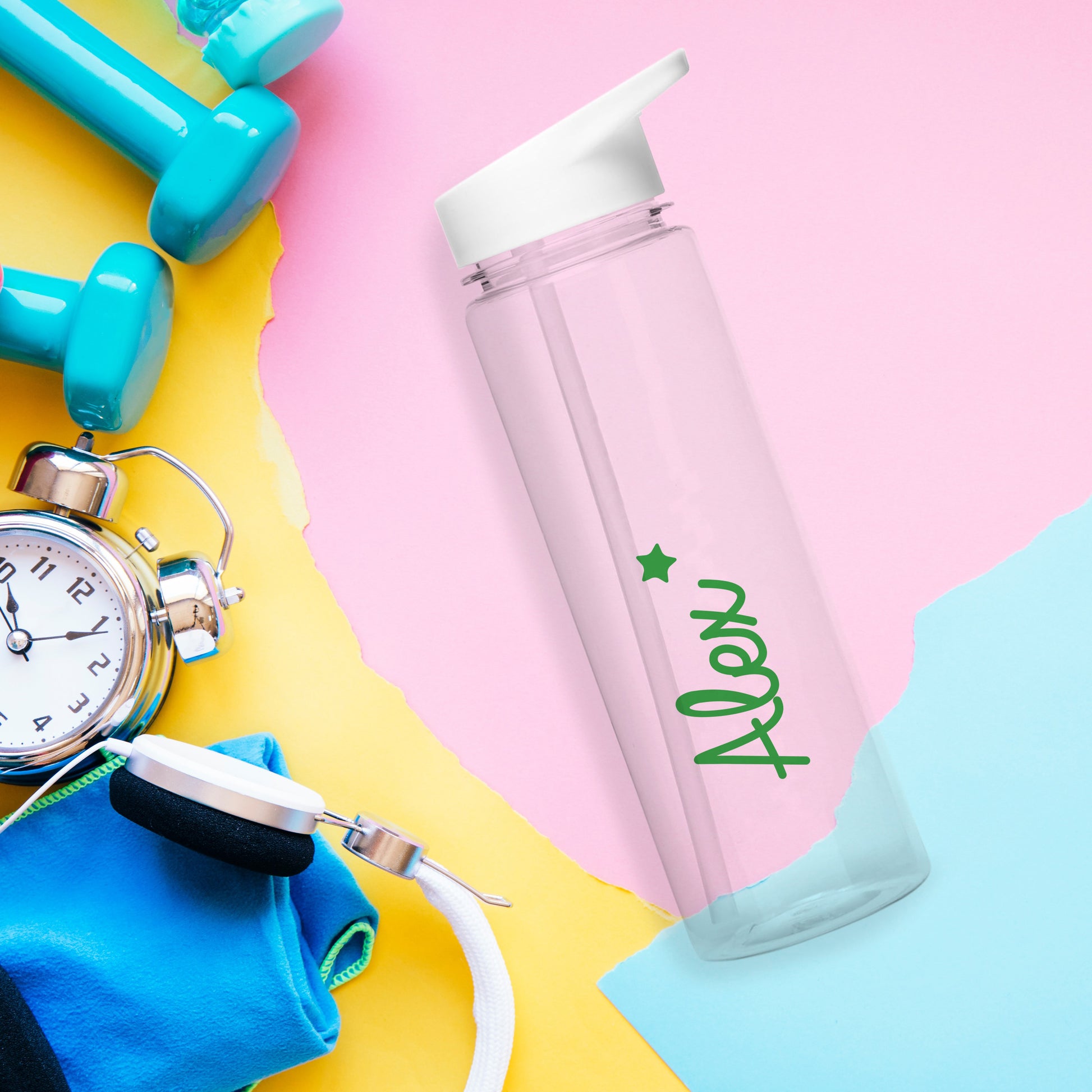Personalised Green Star Name Only Water Bottle - Water Bottle - Inspired Creative Gifts