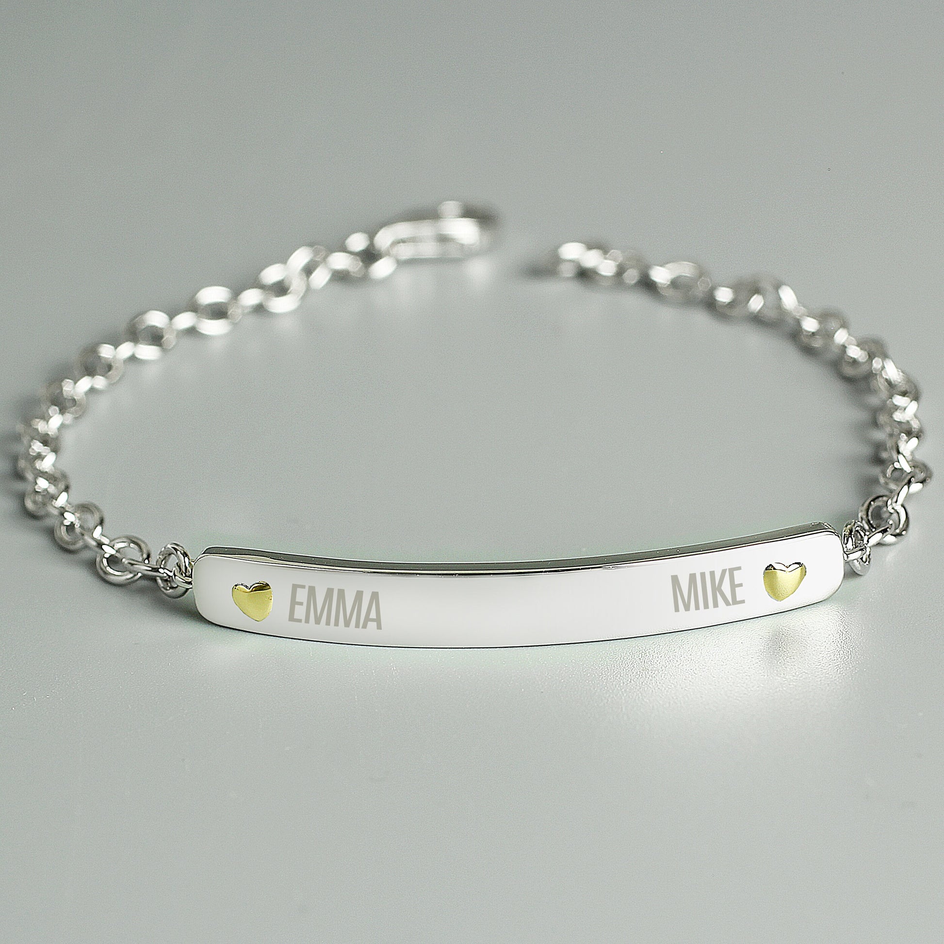 Personalised Two Names Sterling Silver and 9ct Gold Bar Bracelet, Personalised Name Bracelet, Gift for Her, Gift for Couples - Bracelet - Inspired Creative Gifts