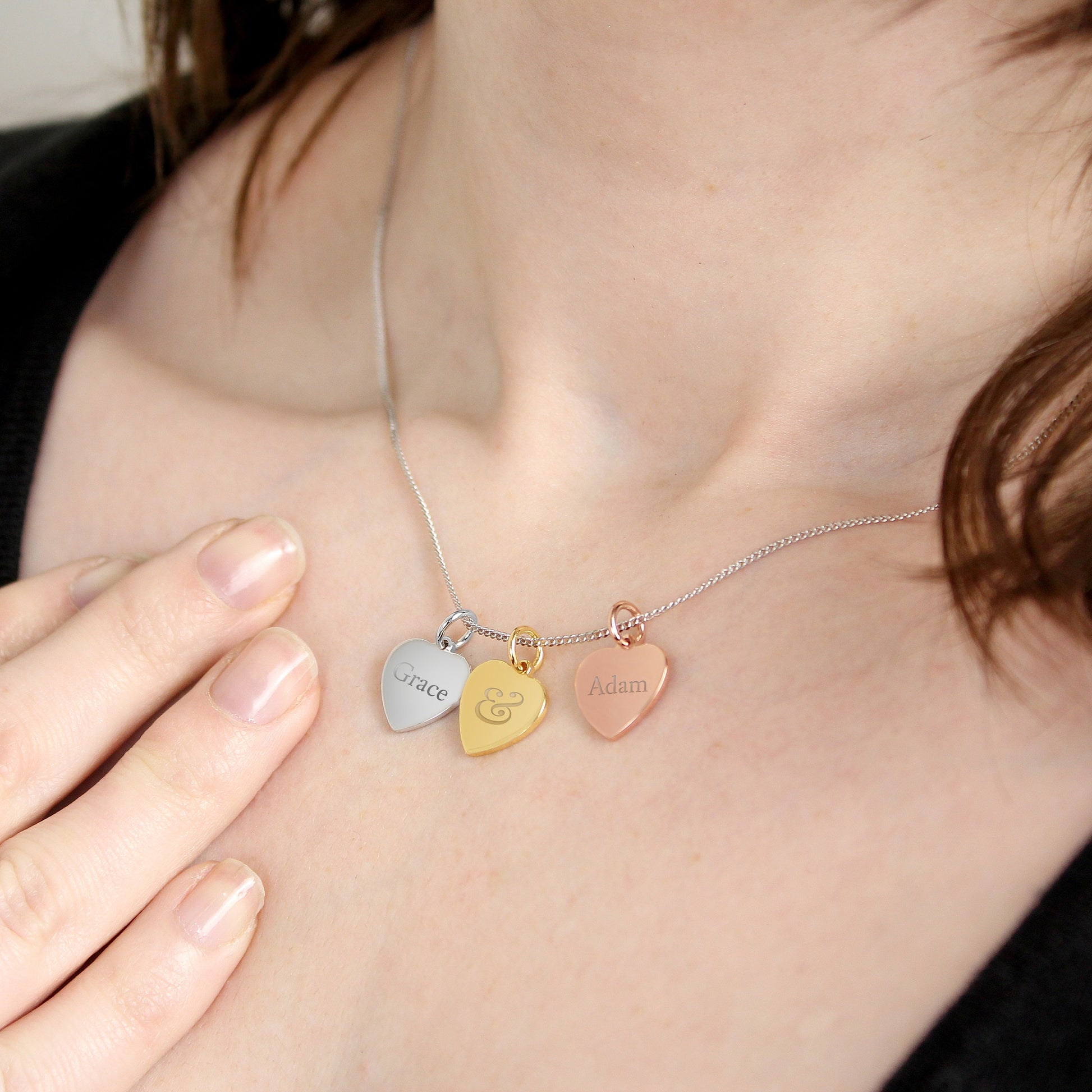 Personalised Couples Gold Rose Gold and Silver 3 Hearts Necklace - Necklace - Inspired Creative Gifts
