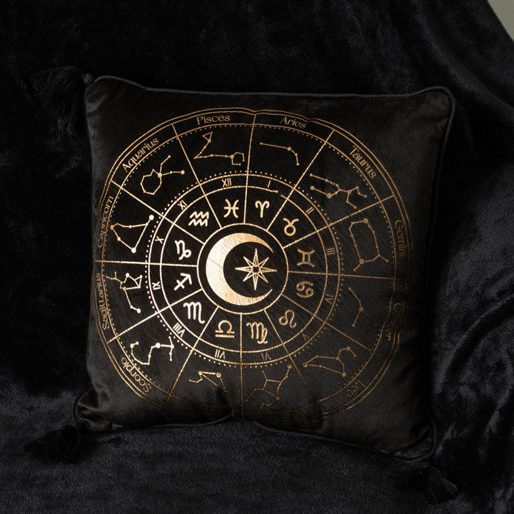 35cm Square Black Astrology Wheel Cushion - Inspired Creative Gifts