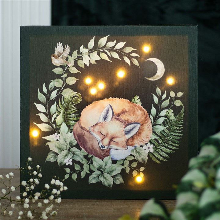 Sleeping Fox Light Up Canvas Plaque - Inspired Creative Gifts