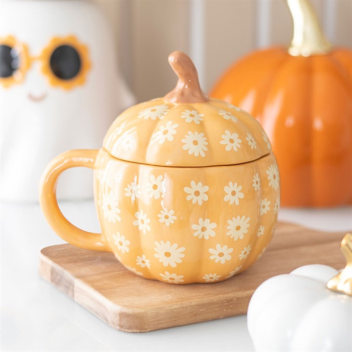 Groovy Floral Pumpkin Lidded Mug - Mugs - Inspired Creative Gifts