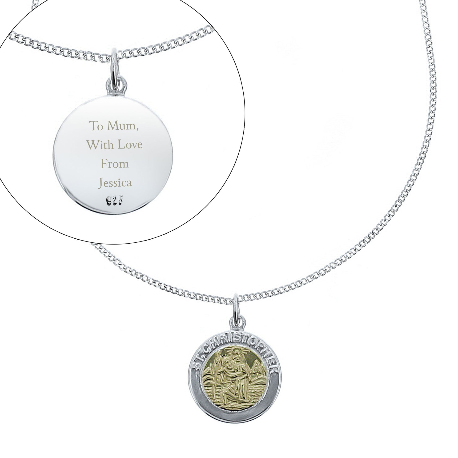 Personalised Sterling Silver & 9ct Gold St. Christopher Necklace - Necklace - Inspired Creative Gifts