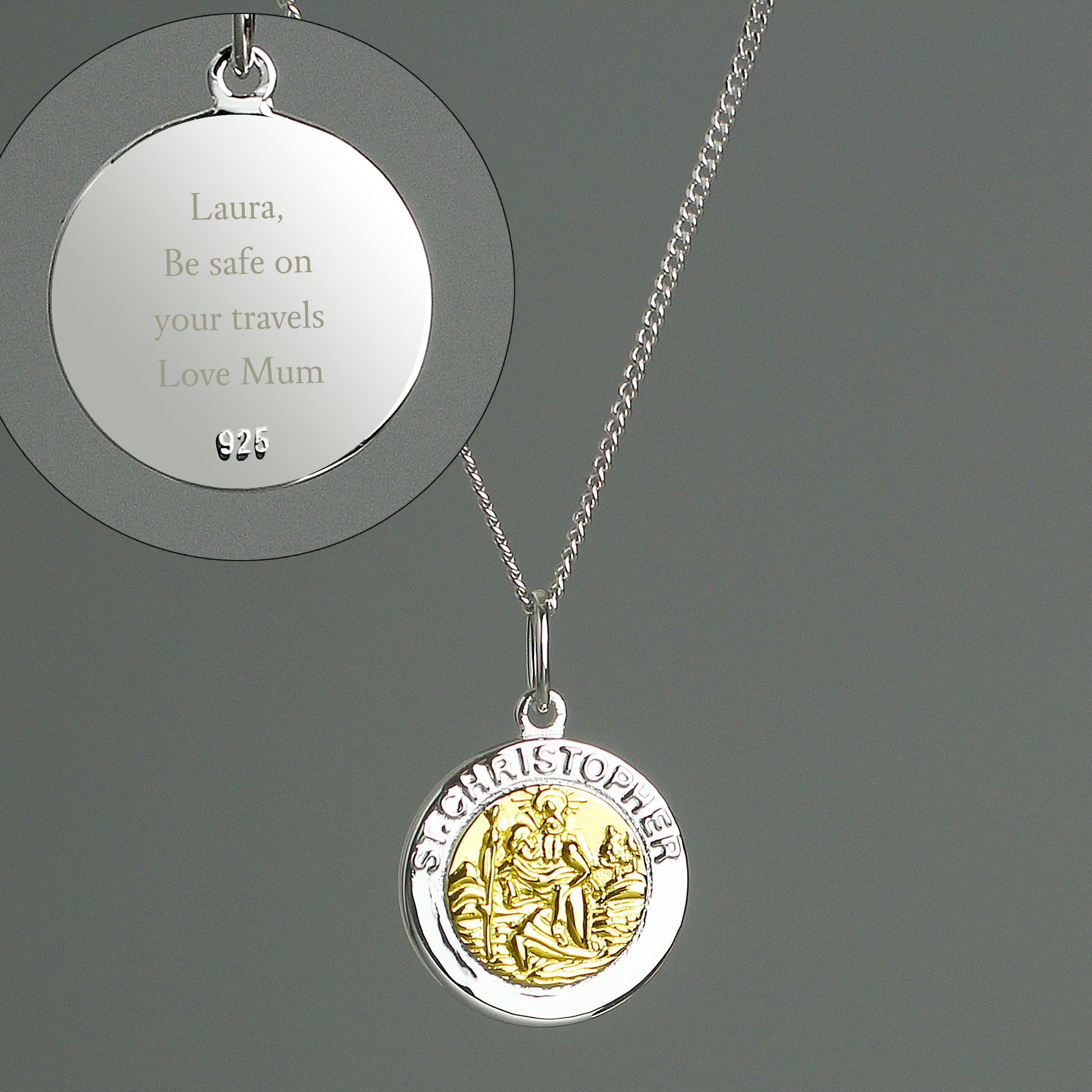 Personalised Sterling Silver & 9ct Gold St. Christopher Necklace - Necklace - Inspired Creative Gifts