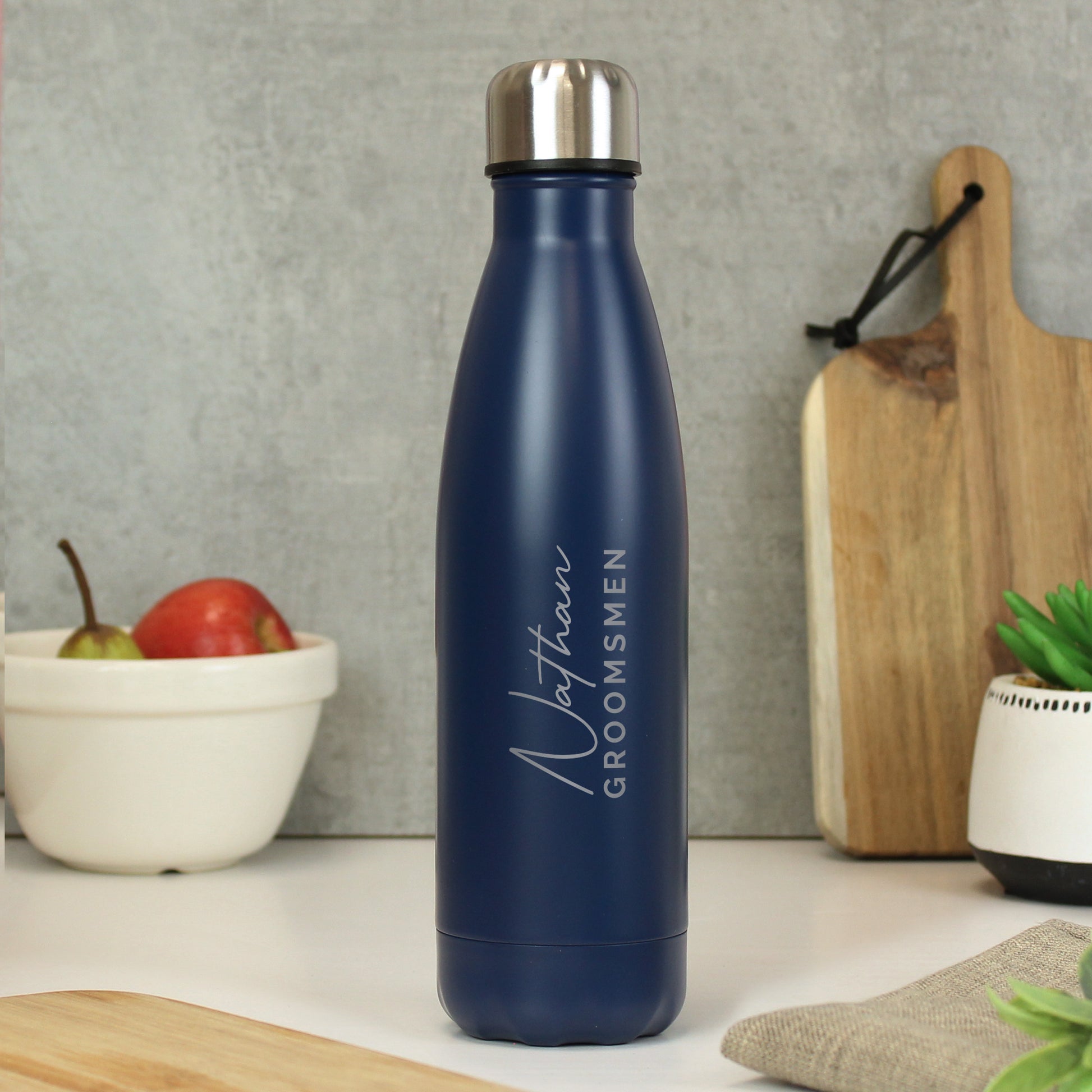 Personalised Two Lines Navy Metal Insulated Drinks Bottle - Water Bottle - Inspired Creative Gifts