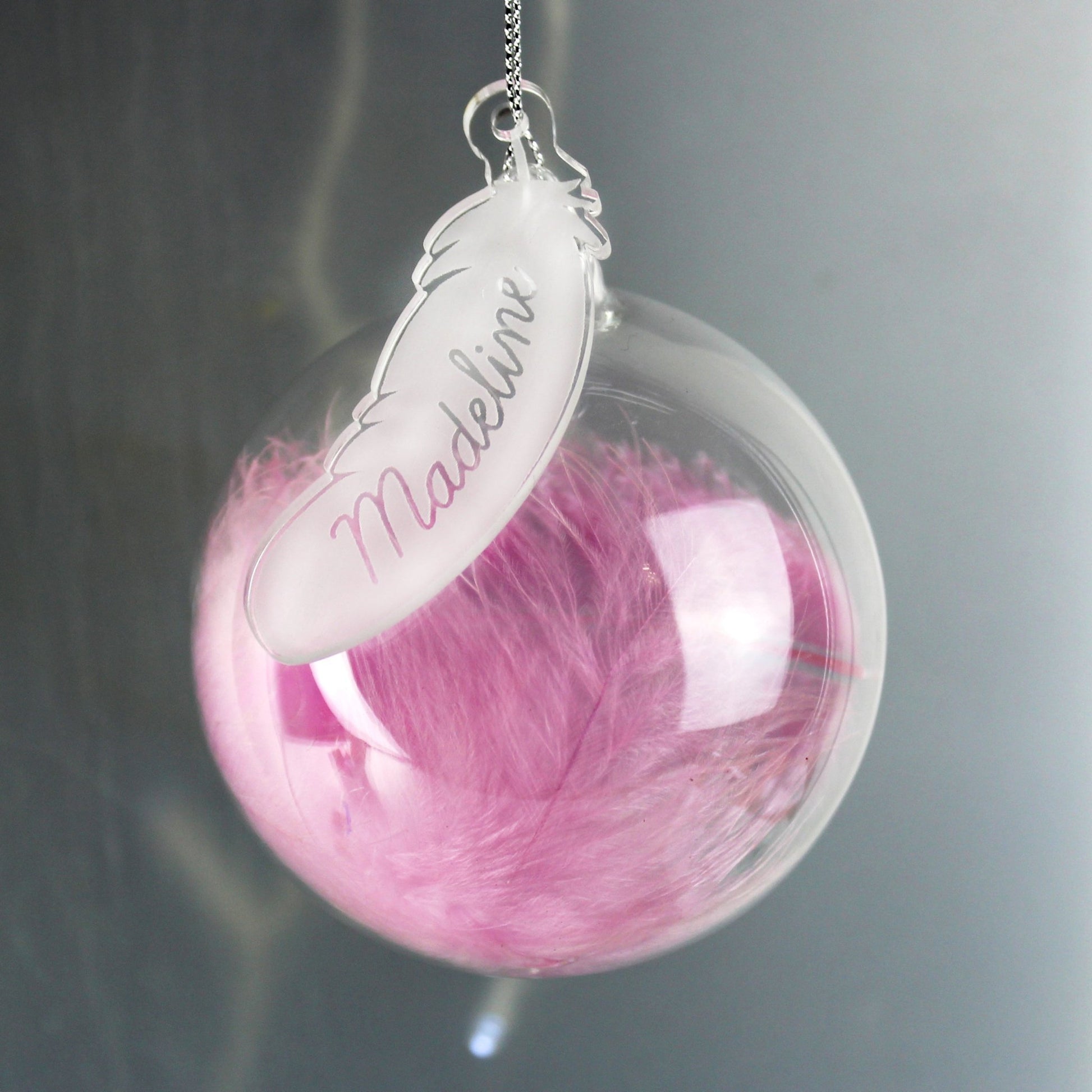 Personalised Pink Feather Glass Bauble | Inspired Creative Gifts