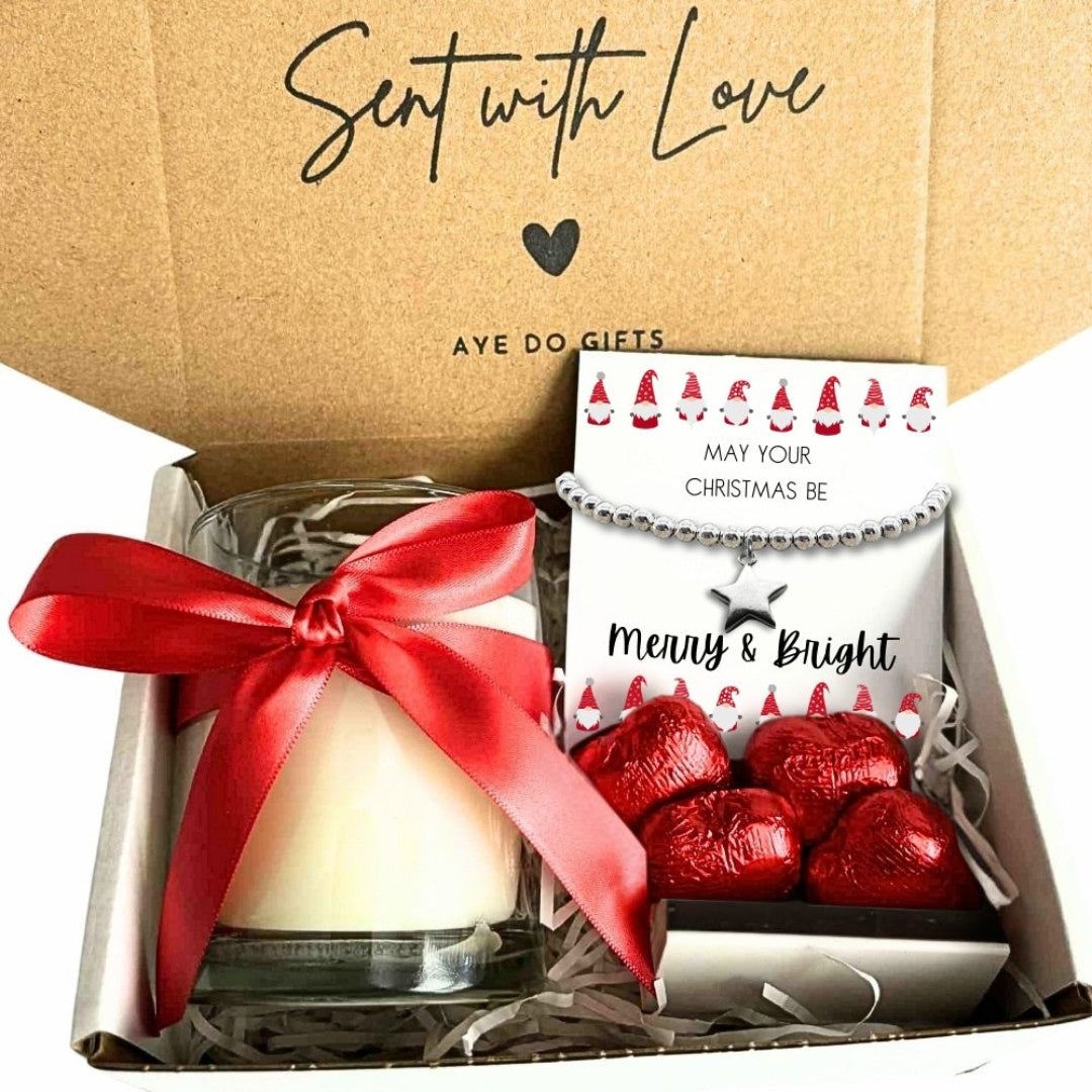 Small Merry & Bright Christmas Gift Hamper Bracelet, Chocolates & Candle