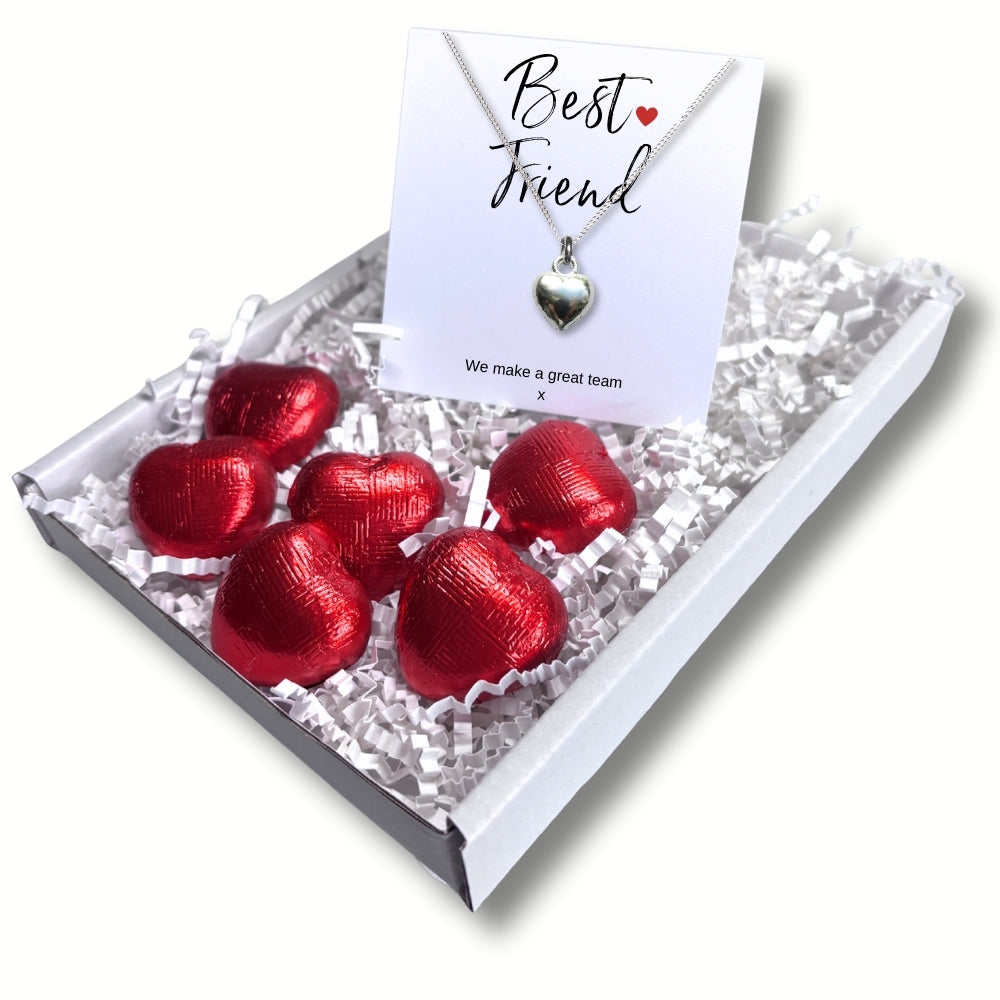 Best Friend Mini Gift Hamper with Silver Heart Necklace | Woman's Necklace | Inspired Creative Gifts