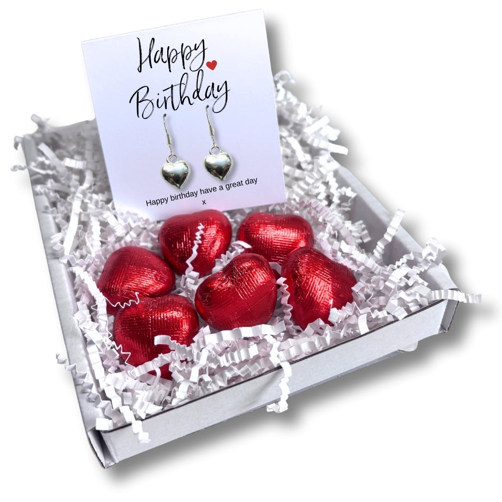 Happy Birthday Mini Gift Hamper with Silver Heart Earrings