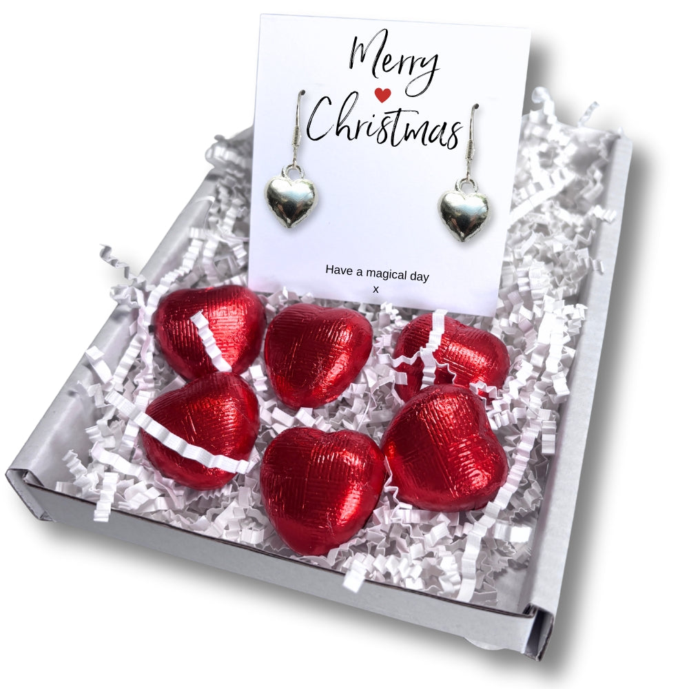 Merry Christmas Mini Gift Hamper with Silver Heart Earrings | Mother's Day Gift