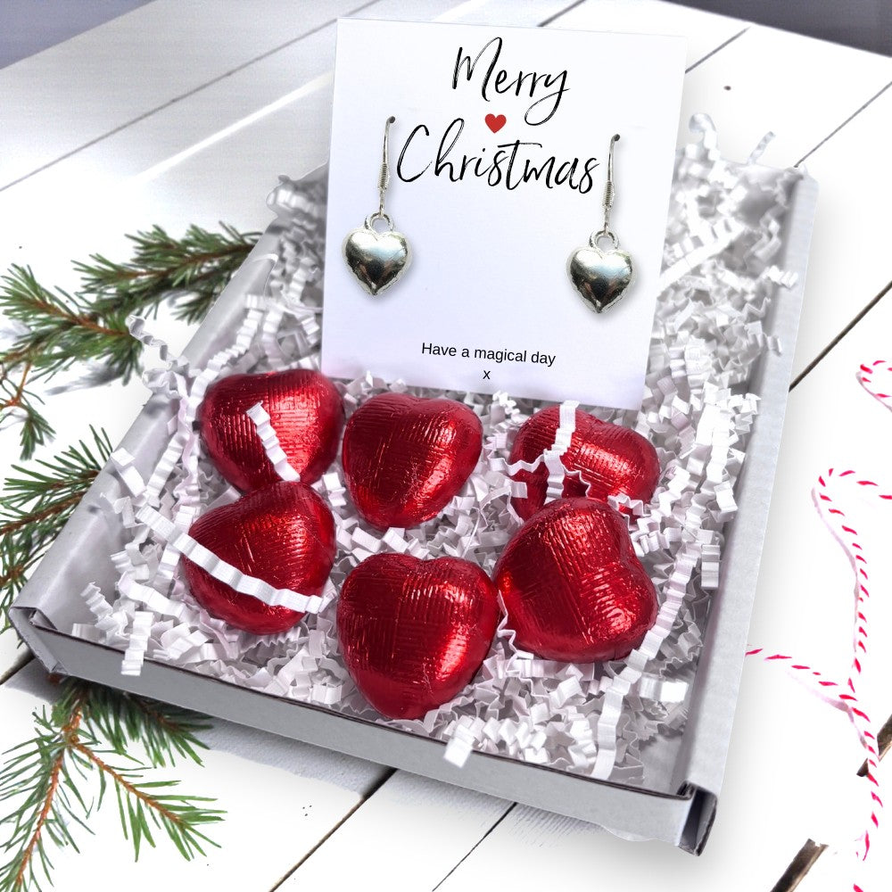 Merry Christmas Mini Gift Hamper with Silver Heart Earrings | Mother's Day Gift