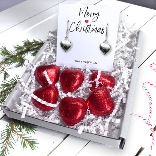 Merry Christmas Mini Gift Hamper with Silver Heart Earrings | Inspired Creative Gifts
