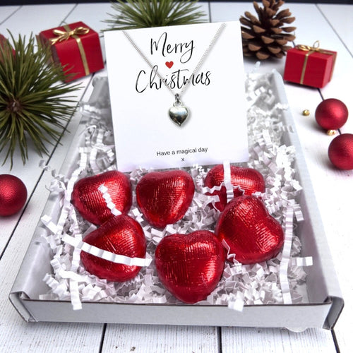 Merry Christmas Mini Gift Hamper with Silver Heart Necklace | Gift for Her