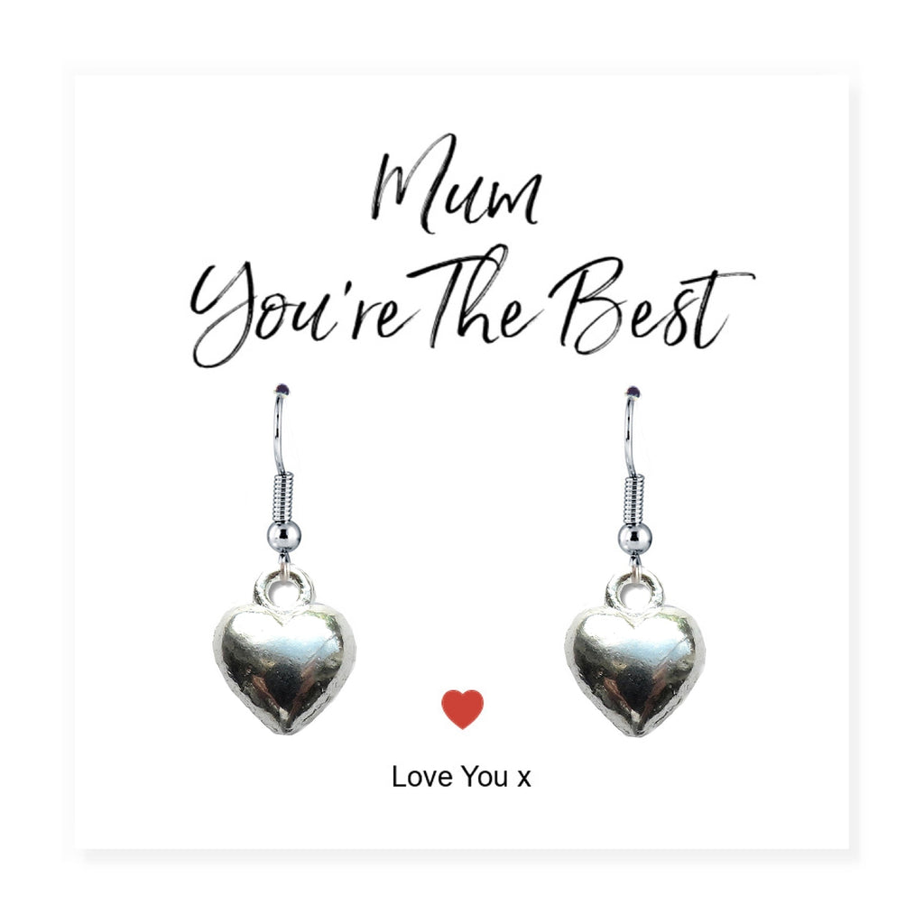 Mum You're The Best Heart Earrings & Gift Card