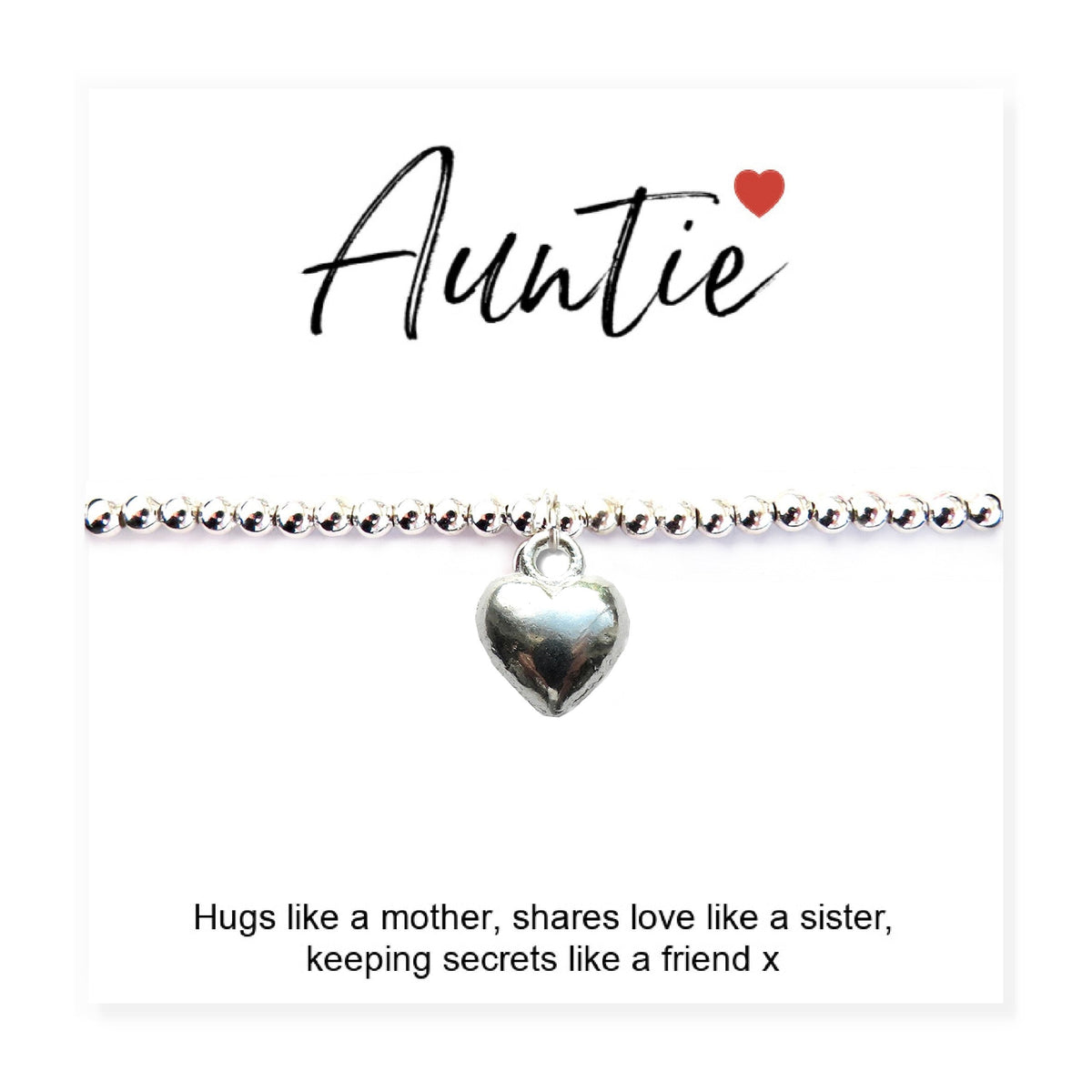 Auntie Gift Card with Heart Charm Bracelet & Gifts Card | Womans Bracelet | Inspired Creative Gifts