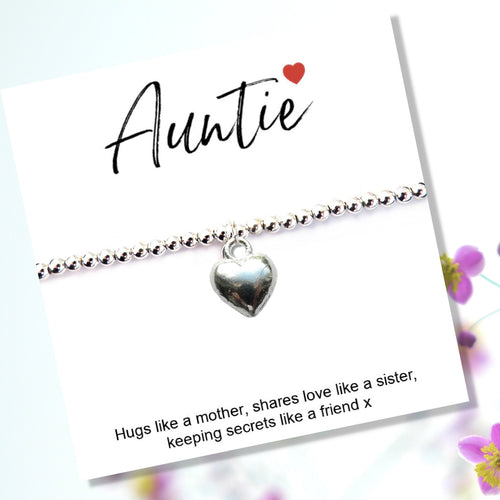 Auntie Gift Card with Heart Charm Bracelet & Gifts Card | Womans Bracelet | Inspired Creative Gifts