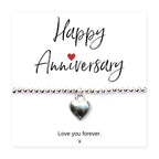 Silver Heart Beaded Bracelet & Anniversary Message Gift Gift Card