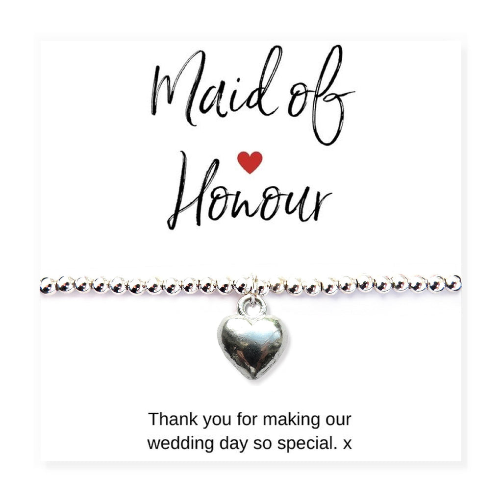Maid of Honour Heart Bracelet & Thank You Gift Card