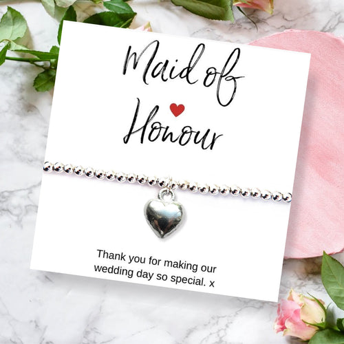 Maid of Honour Heart Bracelet & Thank You Gift Card | Gift for Her