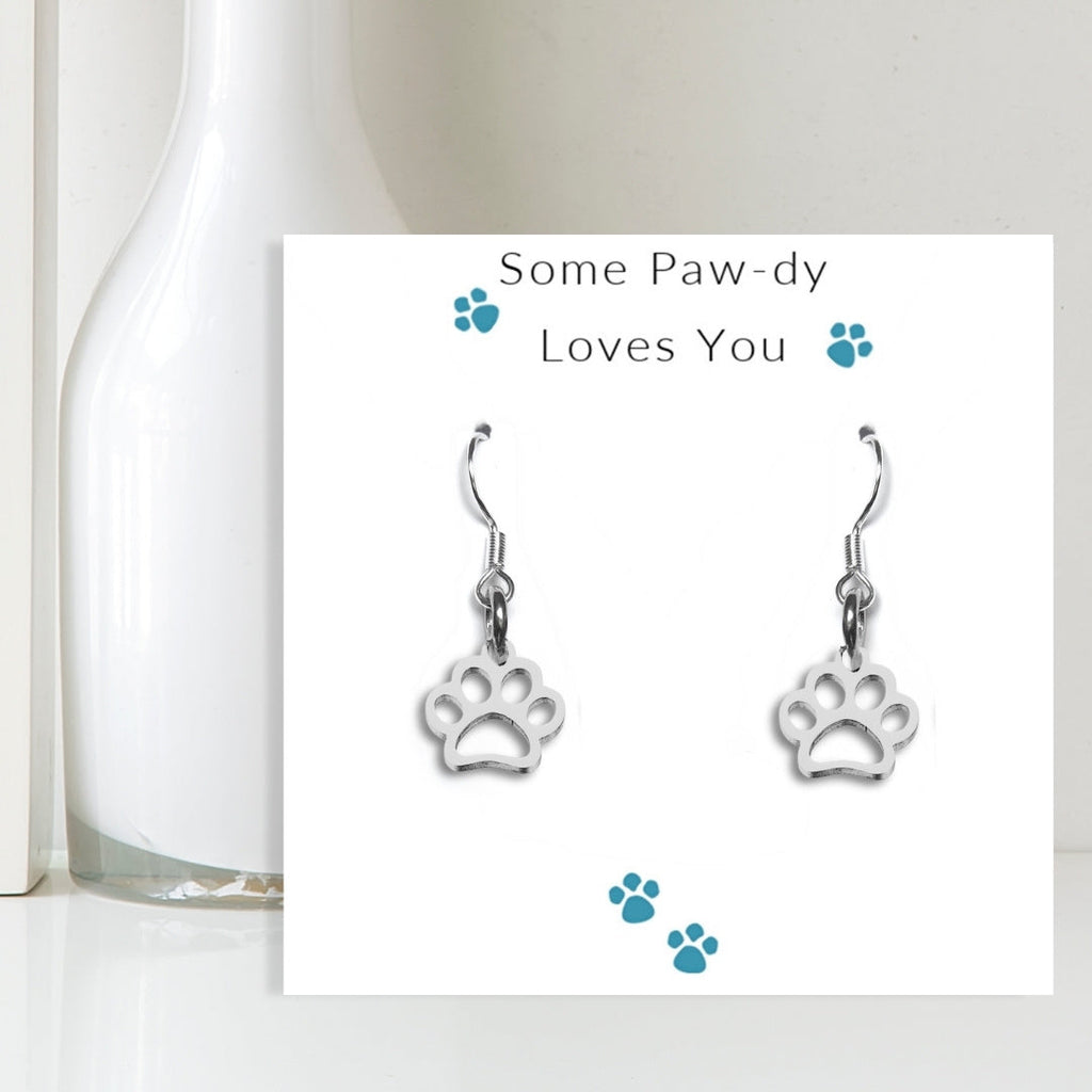 Some Paw-dy Loves You - Paw Print Earrings & Gift Card
