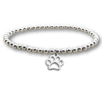Women's Paw Print Silver Beaded Bracelet