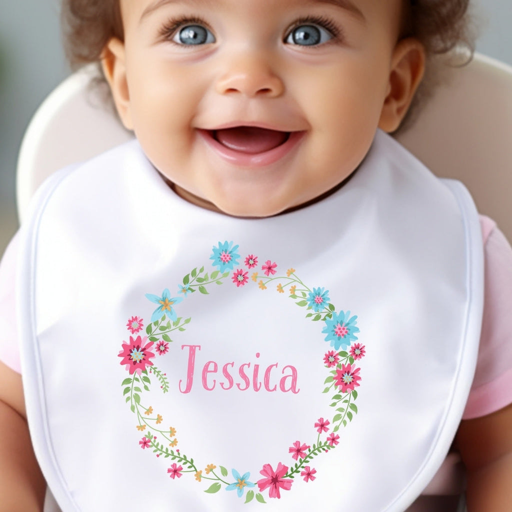 Personalised Pink Floral Baby Outfit: Bib, Vest, Baby Grow