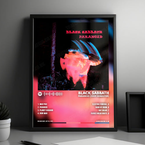 Black Sabbath "Paranoid" Album Cover Poster - with Complete Tracklist | Album Cover | Inspired Creative Gifts