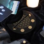 Black Flower of Life Crescent Moon Tarot Card Stand | Religious Items | Inspired Creative Gifts