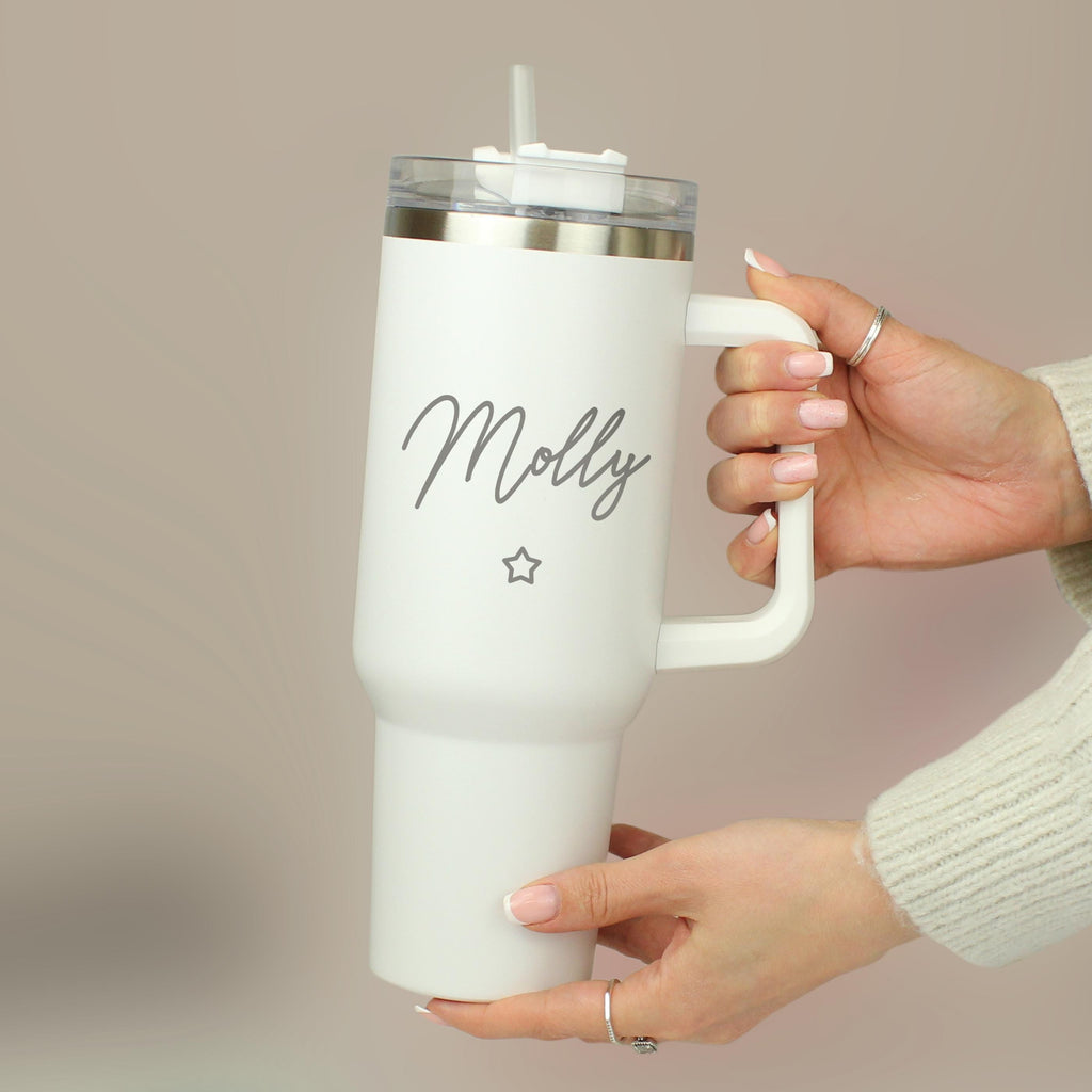 Personalised Star 40oz White Travel Cup | Great Birthday Gift | Coffee or Tea Travel Cup - Inspired Creative Gifts