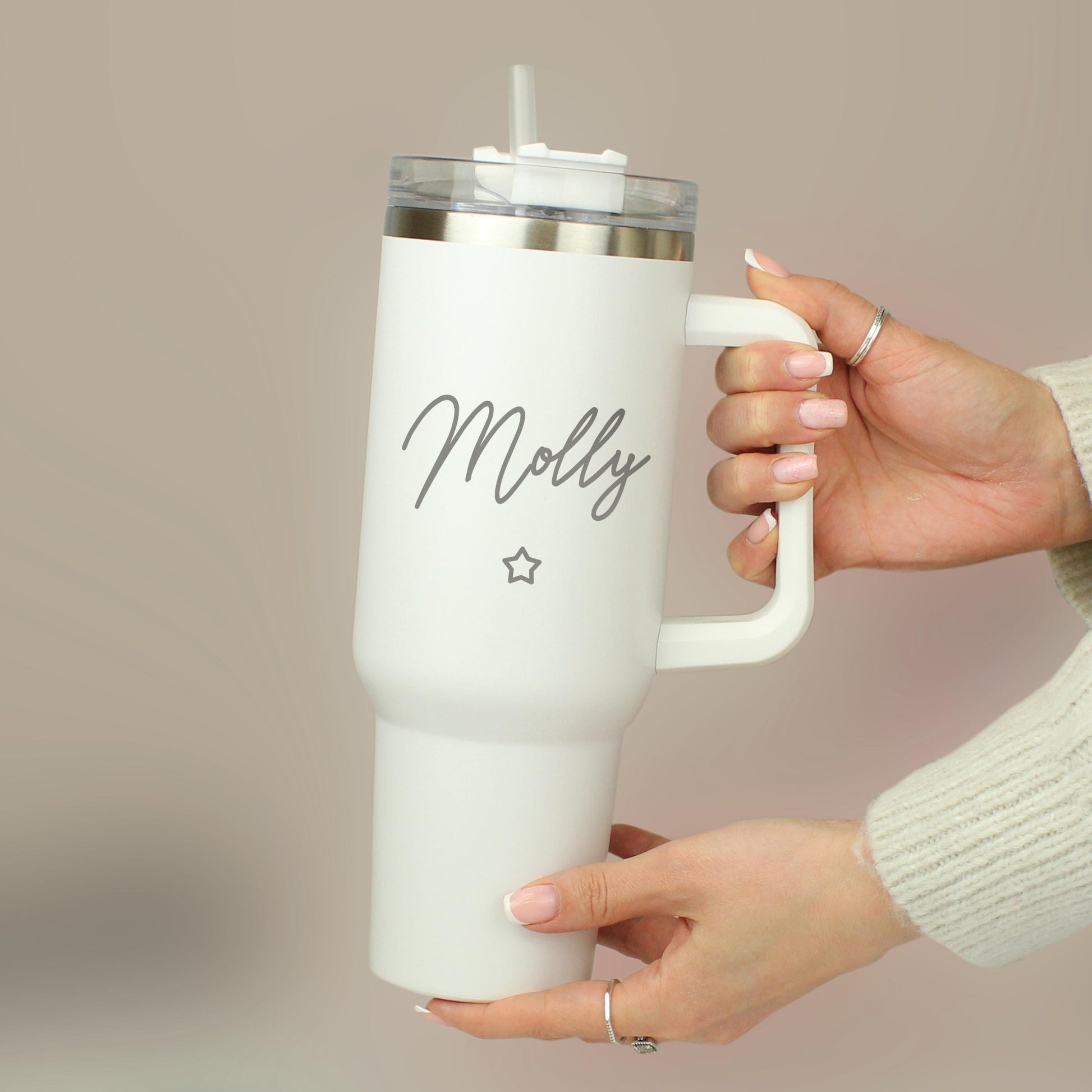 Personalised Star 40oz White Travel Cup | Great Birthday Gift | Coffee or Tea Travel Cup - Inspired Creative Gifts