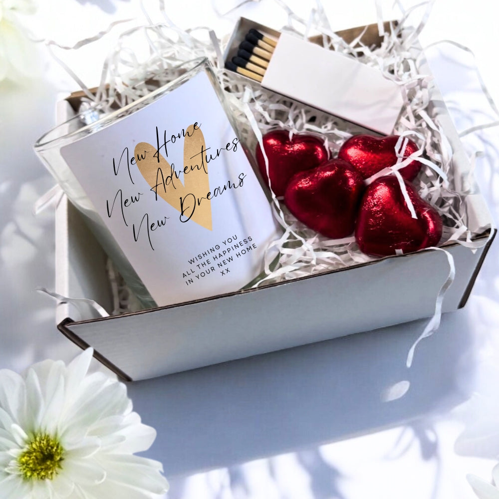 Personalised Gold Heart New Home Candle Gift box