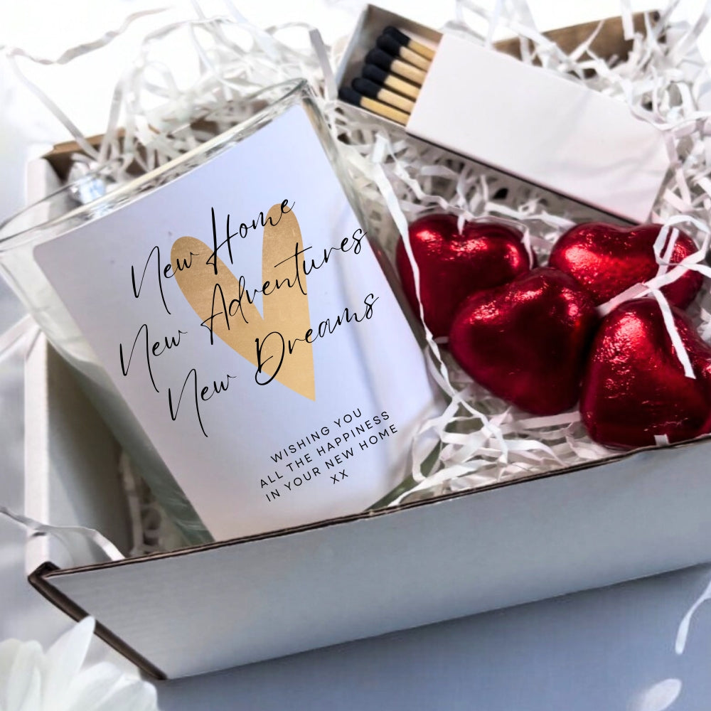 Personalised Gold Heart New Home Candle Gift box | Wedding Gift