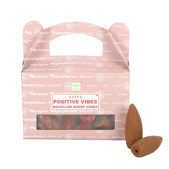 12 Packs of Positive Vibes Backflow Dhoop Incense Cones by Satya | Inspired Creative Gifts | UK Supplier
