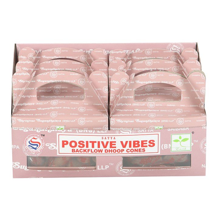 12 Packs of Positive Vibes Backflow Dhoop Incense Cones by Satya | Inspired Creative Gifts | UK Supplier