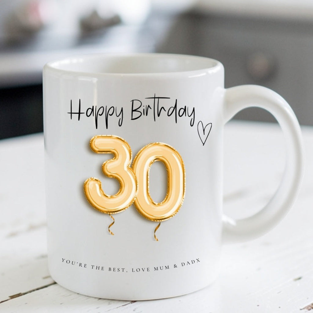 Personalised 30th Birthday Gold Balloons Mug