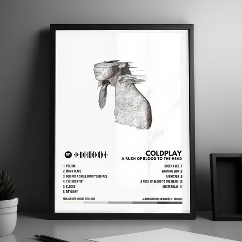 Coldplay "A Rush Of Blood To The Head" Album Cover Poster - with Complete Tracklist | Album Cover | Inspired Creative Gifts