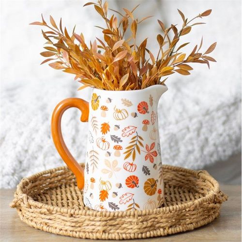 17cm Autumn Leaves and Pumpkins Ceramic Flower Jug | Inspired Creative Gifts | UK Supplier