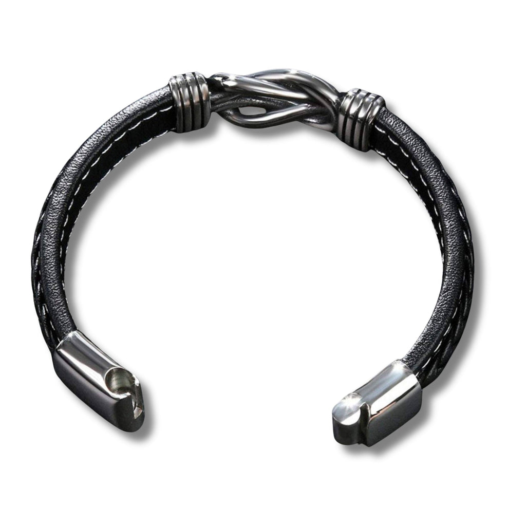 Men's Black Leather Infinity Bracelet