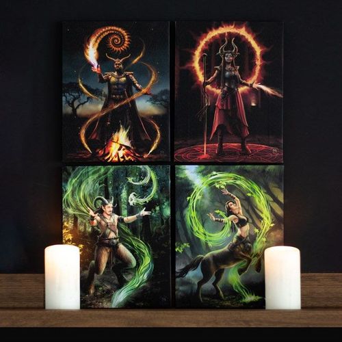 19x25cm Fire Element Wizard Canvas Plaque by Anne Stokes | Inspired Creative Gifts | UK Supplier