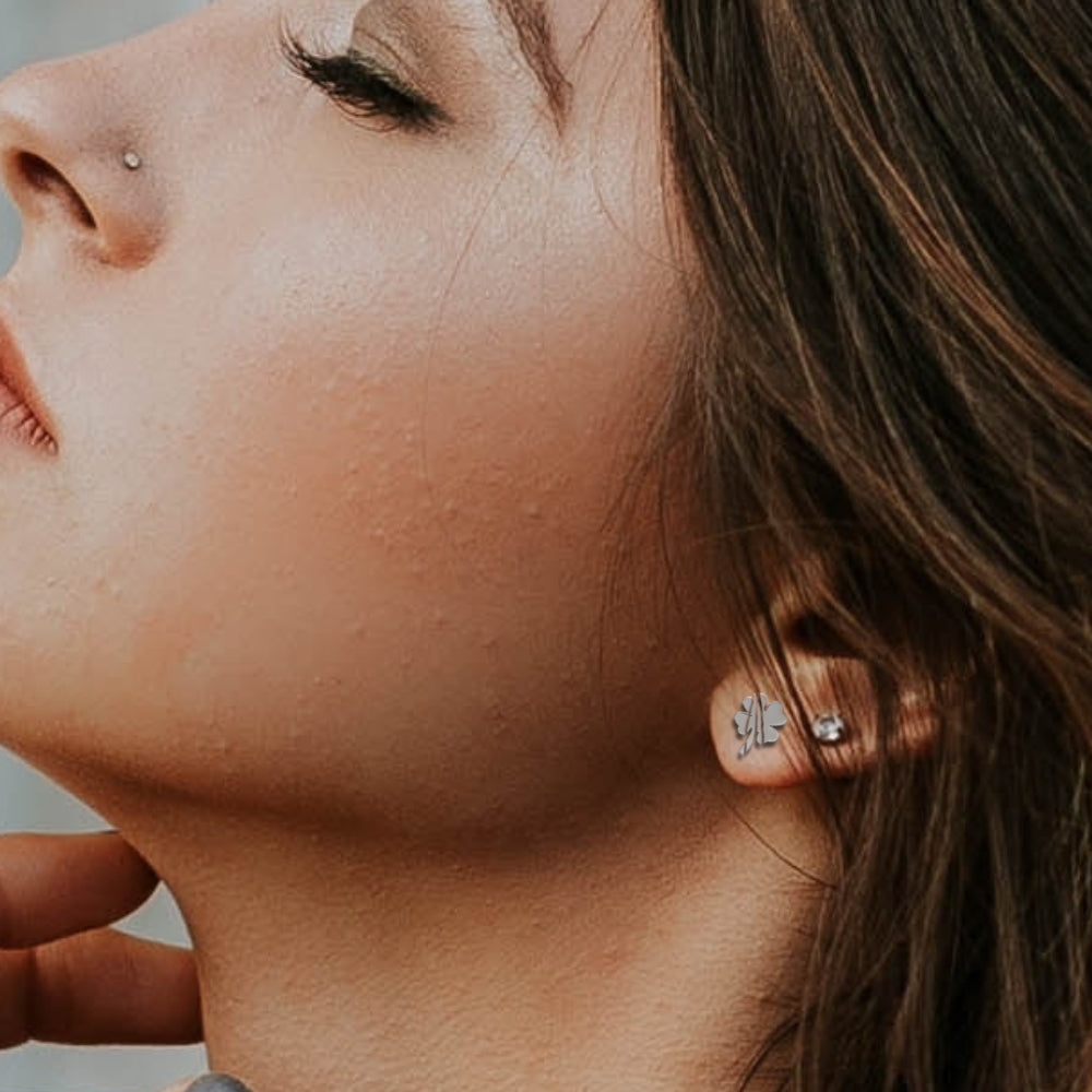 Four Leaf Clover Silver Stud Earrings