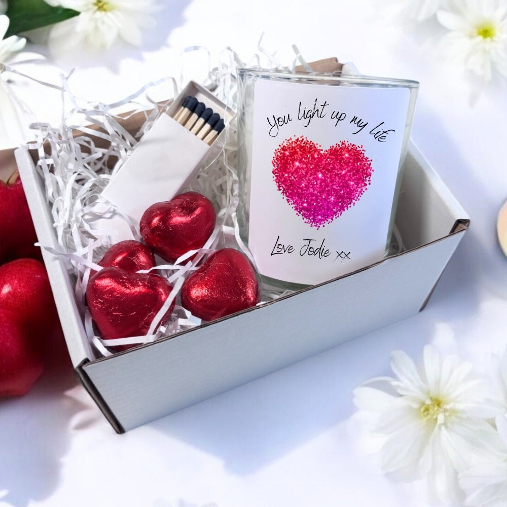Personalised Sparkly Pink Heart Candle Gift Set