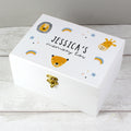 Personalised Safari Animal White Wooden Keepsake Box | Storage | New Baby Gift