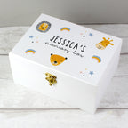Personalised Safari Animal White Wooden Keepsake Box | Storage | New Baby Gift