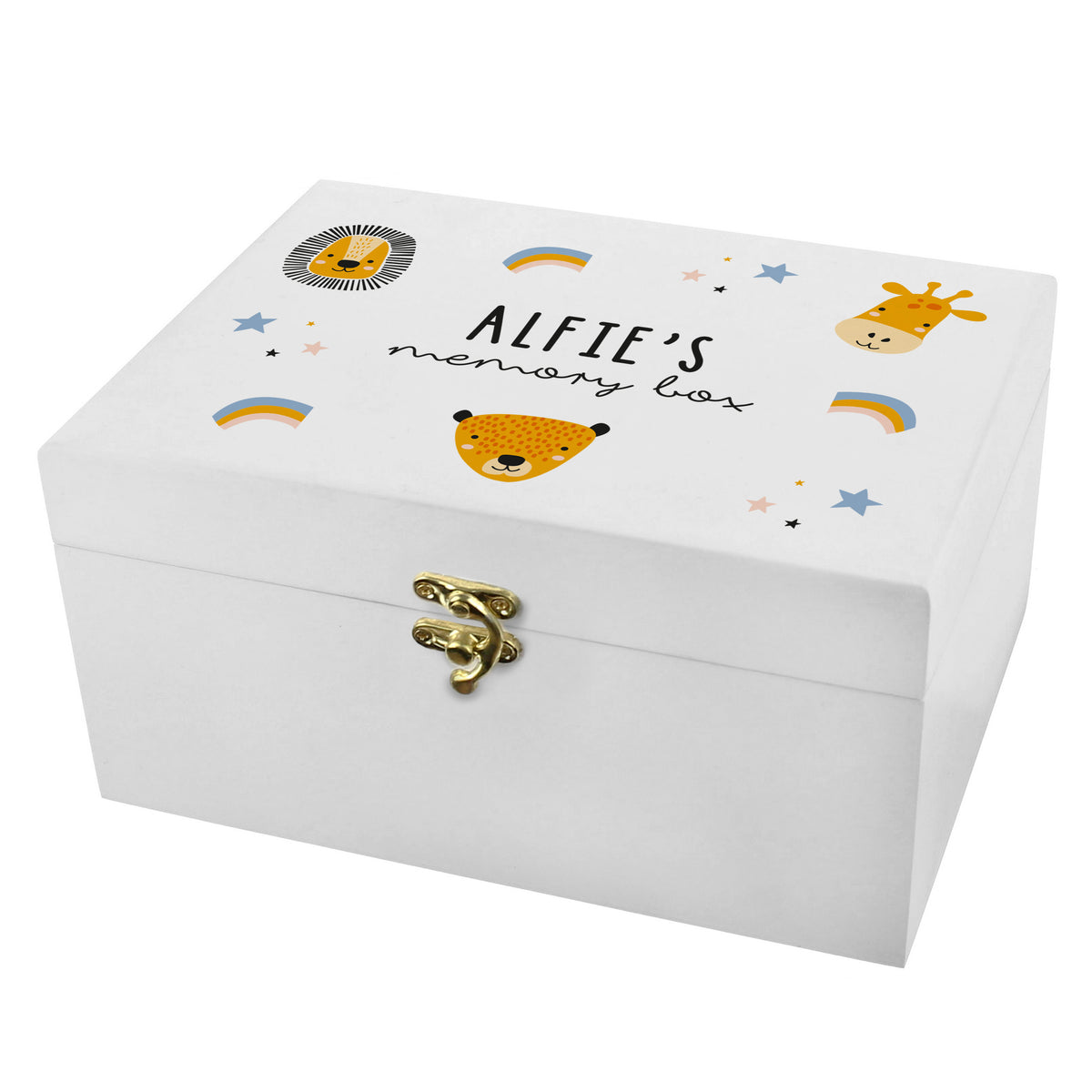 Personalised Safari Animal White Wooden Keepsake Box | Storage | New Baby Gift