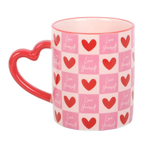 Love Yourself Checkered Mug with Heart Handle | Inspired Creative Gifts
