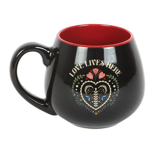 Love Lives Here Folk Heart Rounded Mug | Inspired Creative Gifts