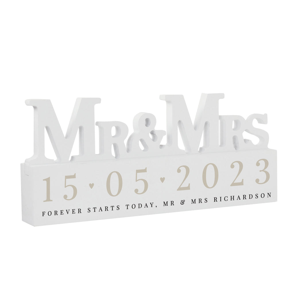 Personalised Big Date Wooden Mr & Mrs Ornament - Sign - Inspired Creative Gifts