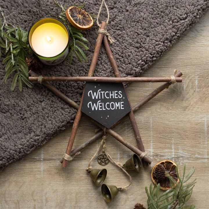 30cm Witches Welcome Willow Pentagram Sign with Bells | Inspired Creative Gifts | UK Supplier