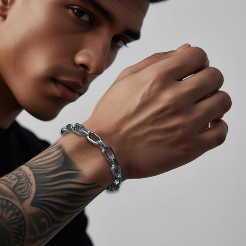 Men's Long Link Silver Bracelet | Mens Bracelet | Inspired Creative Gifts