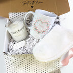 Personalised Pink Flowers Heart Name Mug, Candle & Socks Gift Hamper | Ceramics